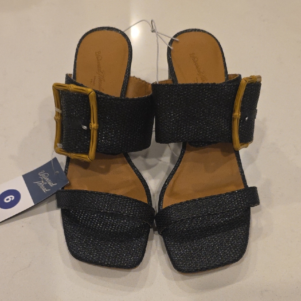 Universal Thread Black Sandals with Tan Buckle